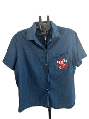 Westbound II Women’s 2X Denim Shirt Short Sleeve Embroidered Anchor Blue